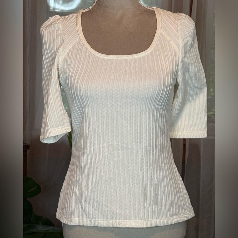 Max Studio Cream Ribbed 3/4 Sleeve Blouse